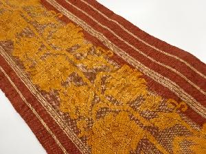 手織り真綿紬縞に抽象花唐草模様織出し名古屋帯